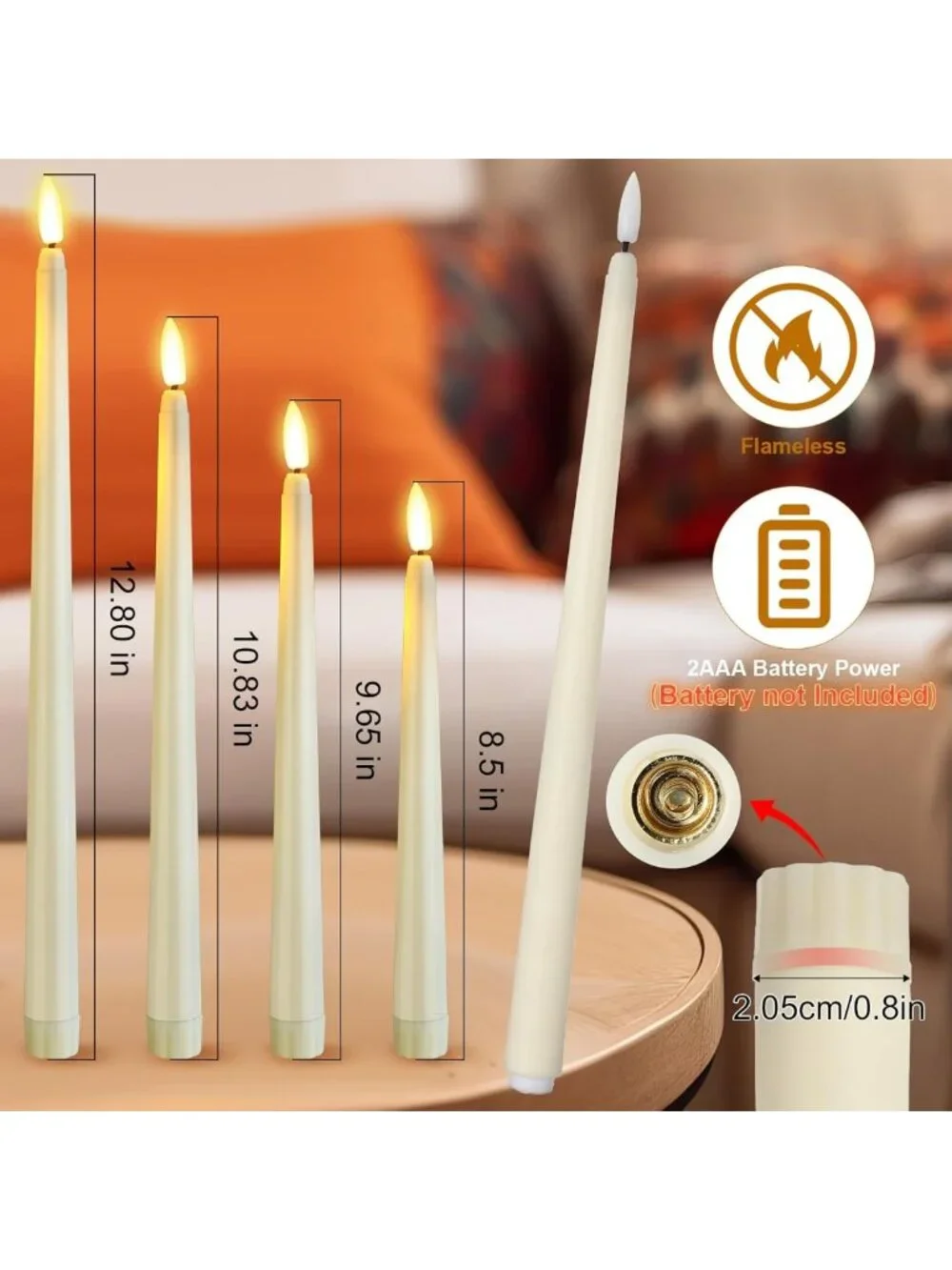 64 Pcs Flameless LED Taper Candles - Ivory White, Flickering Light Decor